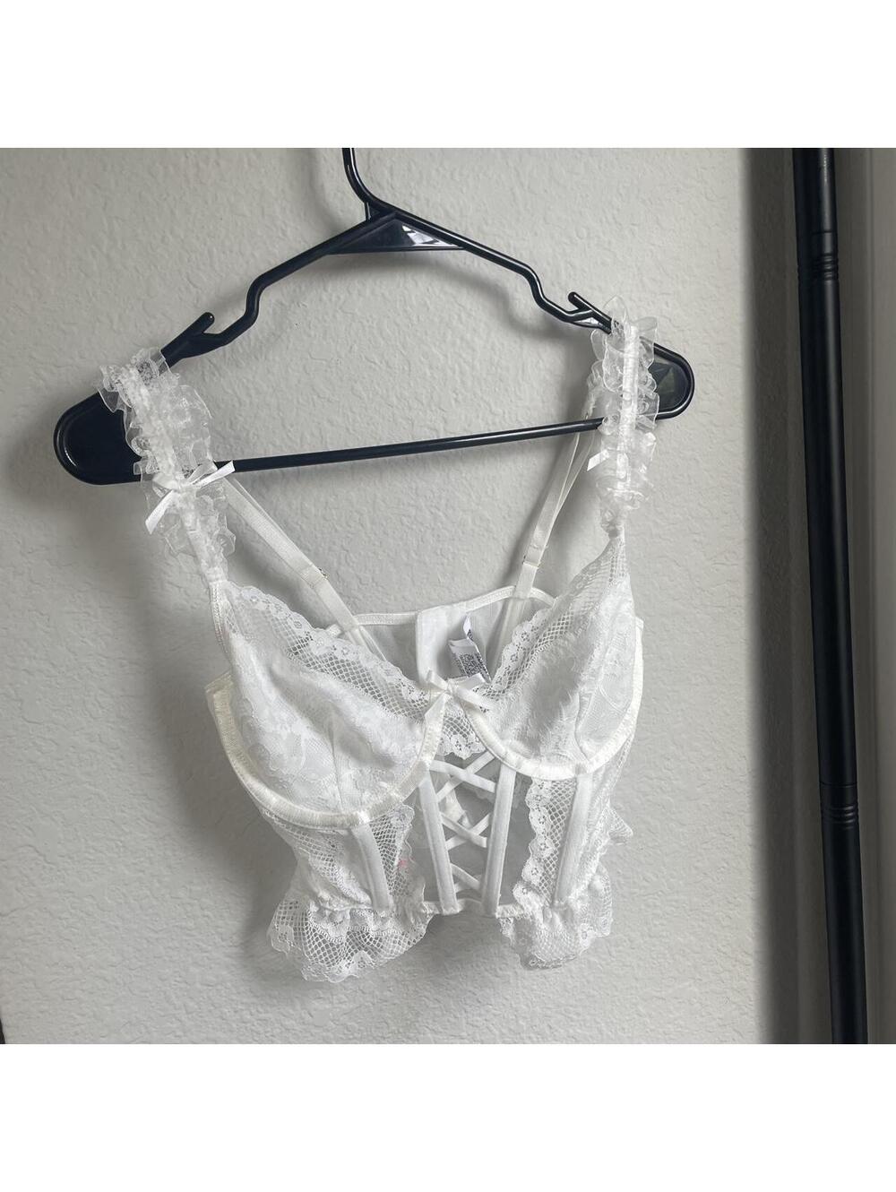White Lace Ruffle Corset Tank Top with Adjustable Straps Size Small